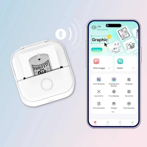 Phomemo T02 Inkless Mini Printer with 3 Roll Pack of Adhesive Paper - Picture 8 of 11